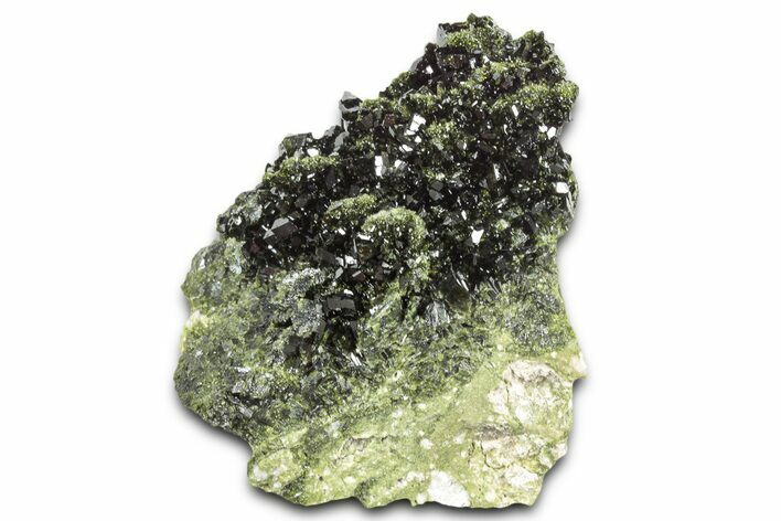 Sparkling Dark Green Epidote Crystals with Quartz - Turkey #325066